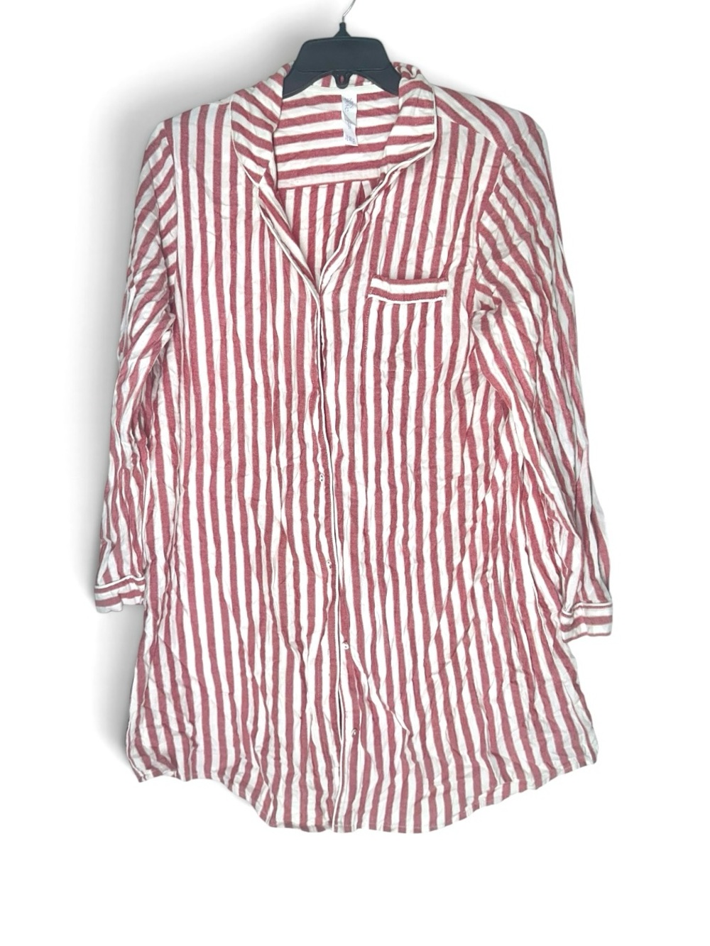 Stars Above Striped Red & White Women's Button-Up Sleep Shirt